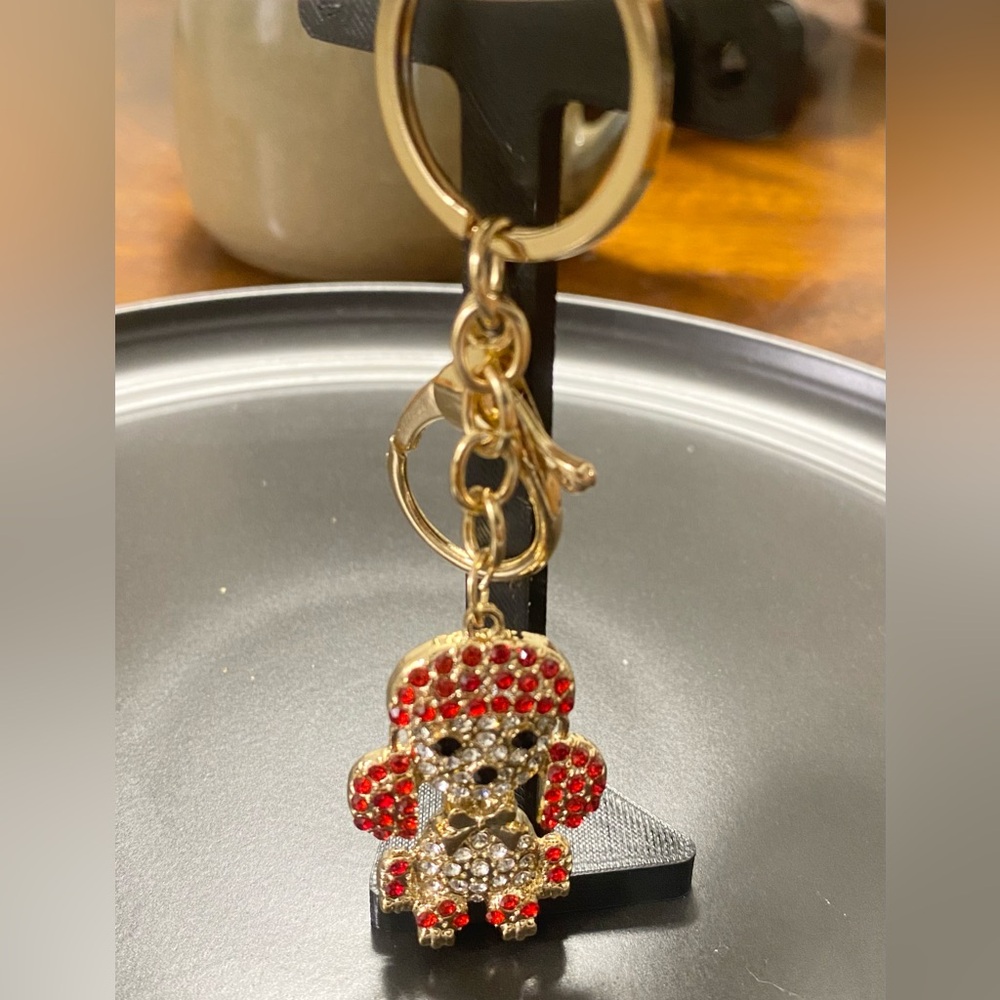 Puppy Keychain • Rhinestones • NWOT • Red and White • Gold tone Hardware